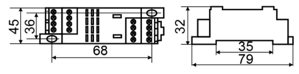 Схема габаритных размеров колодки под реле PYF14A-E