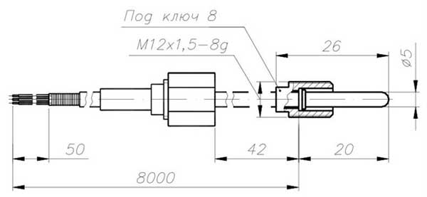 Размеры термопреобразователя сопротивления ТСМ-1388 