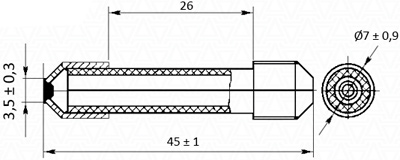 Рис.1. Схема предохранителя ПК-45-1,0 конического стеклянного