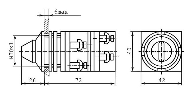 Схема габаритных размеров переключателя ПЕ-012